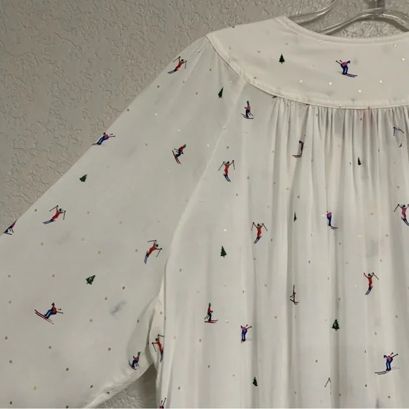 32 of 52 Conversations Anthropologie Blouse Top Womens 16 Skier Novelty Print - Picture 11 of 16